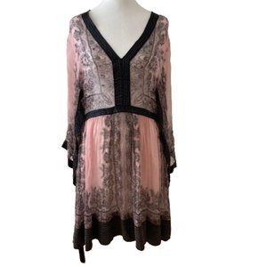 Cache Vintage Kimono Dress Sheer Unique Rare Pink and Black sz M/L Whimsigoth